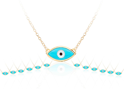 Gold Plated Blue Enamel Evil Eye Pendant